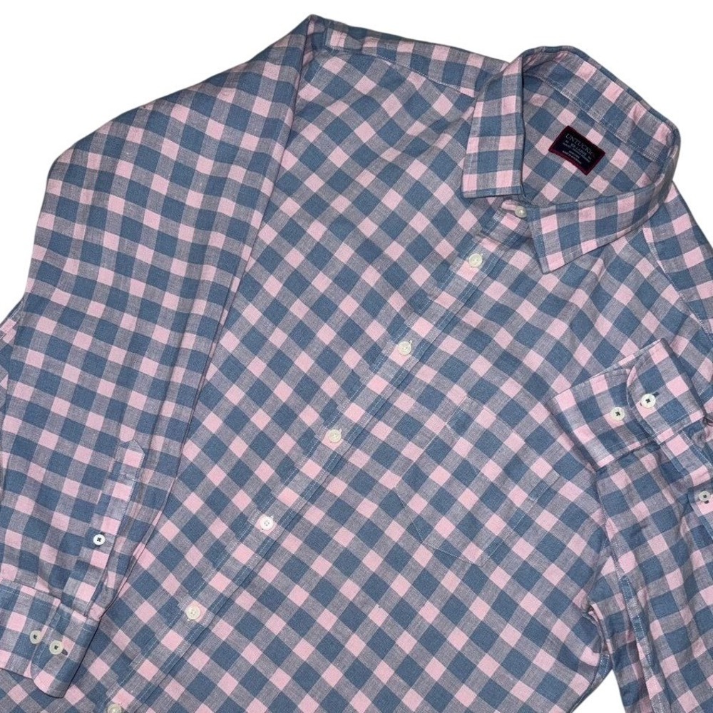 UNTUCKit Button Down Mens XXL Pink Blue Gingham Sutton WR Linen Slim Fit Shirt